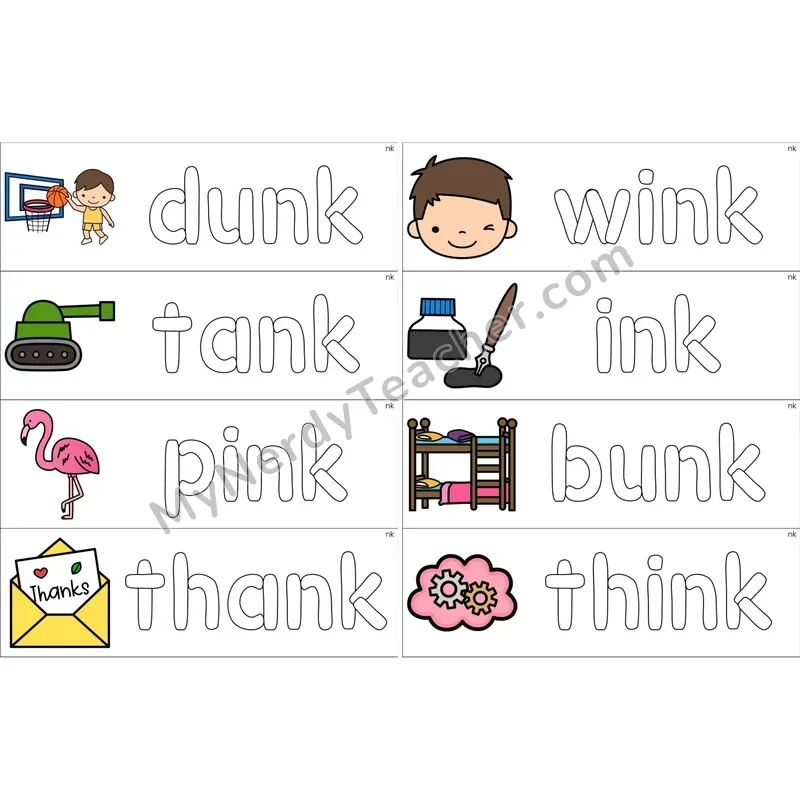 nk Glued Sound Dough Word Mats (Color)