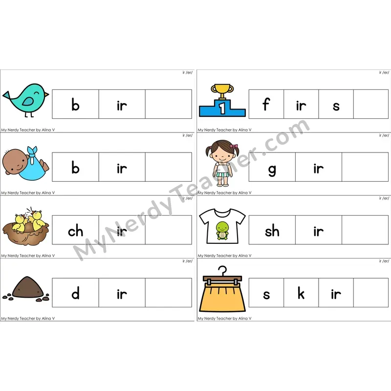 ir (R-Controlled) Missing Ending Sounds Word Cards (Color)