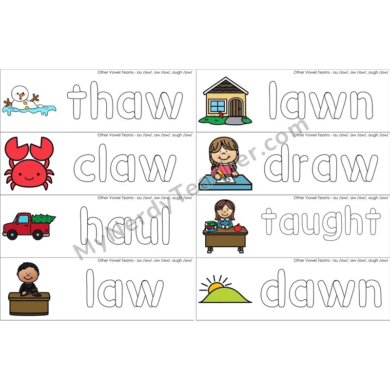 au, aw, augh Vowel Team Dough Word Mats (Color)