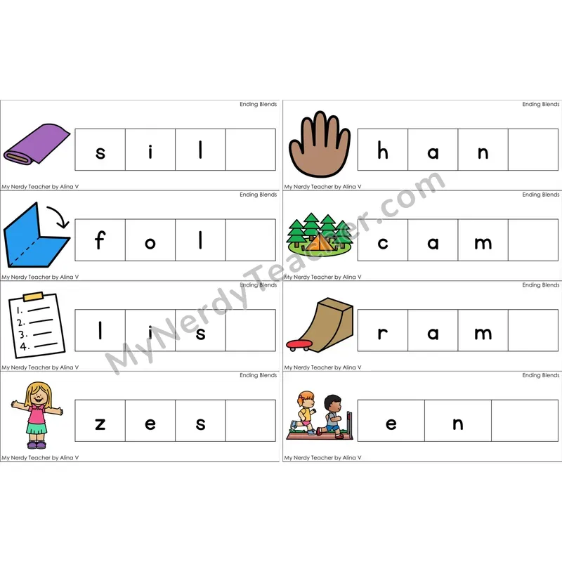 Ending Blends Missing Ending Sounds Word Cards (Color)