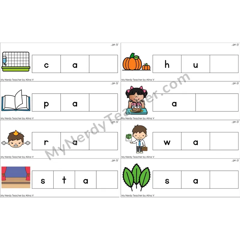 Soft G (_ge) Missing Ending Sounds Word Cards (Color)