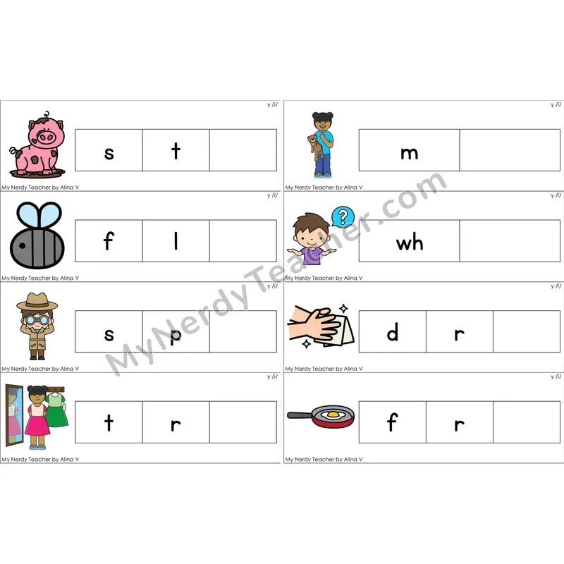 y as Long I Missing Ending Sounds Word Cards (Color)