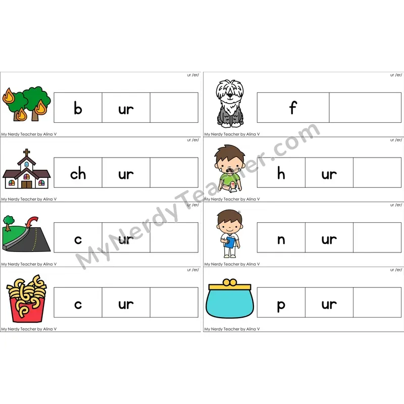 ur (R-Controlled) Missing Ending Sounds Word Cards (Color)