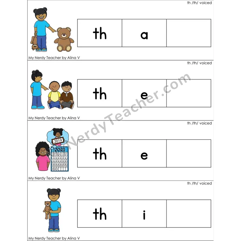 Voiced th Digraph Missing Ending Sounds Word Cards (Color)