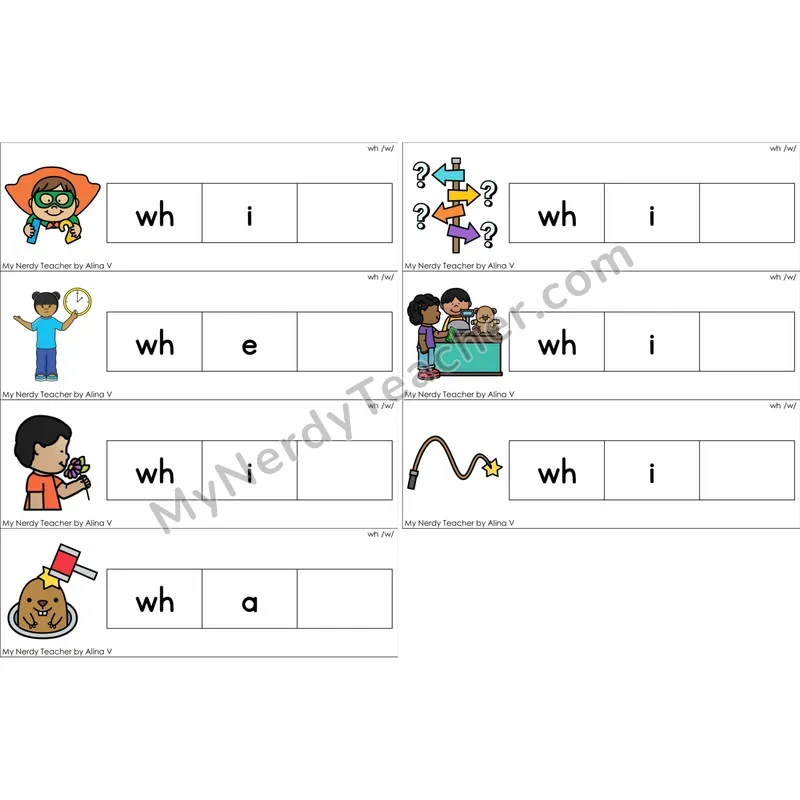 wh Digraph Missing Ending Sounds Word Cards (Color)