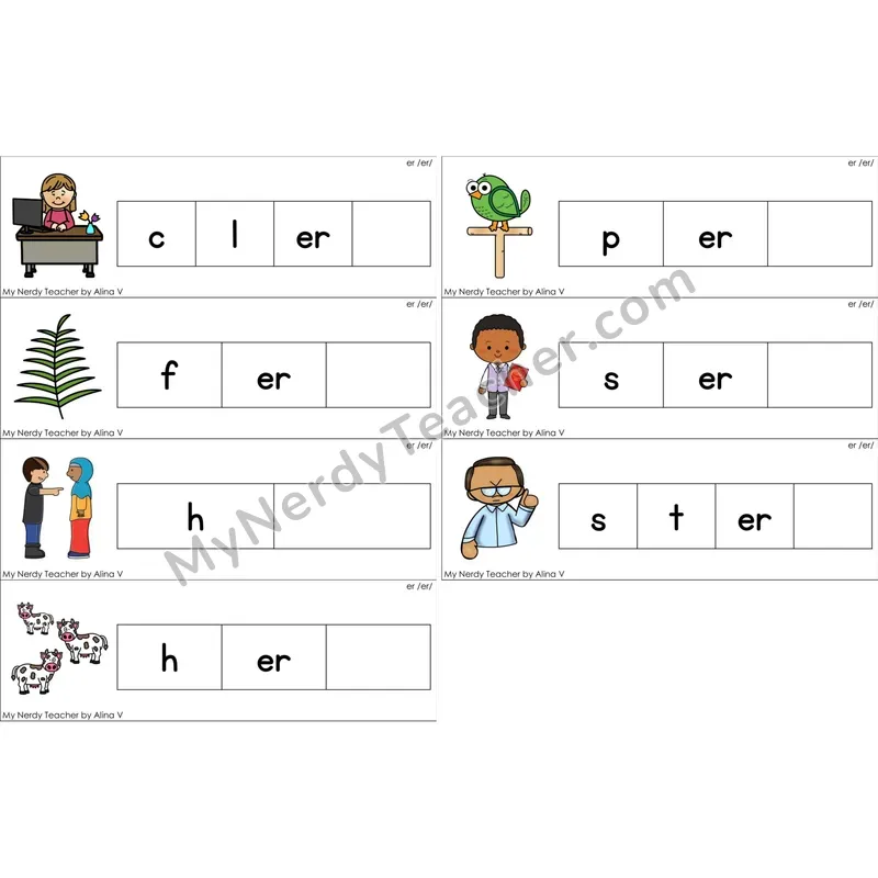 er (R-Controlled) Missing Ending Sounds Word Cards (Color)