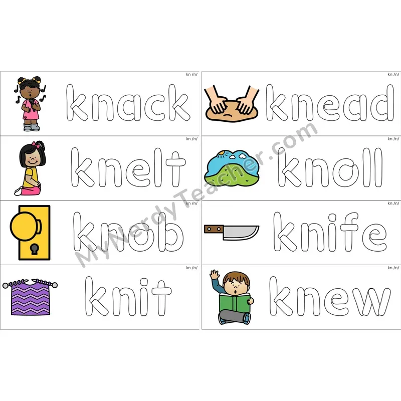 Silent kn Dough Word Mats (Color)