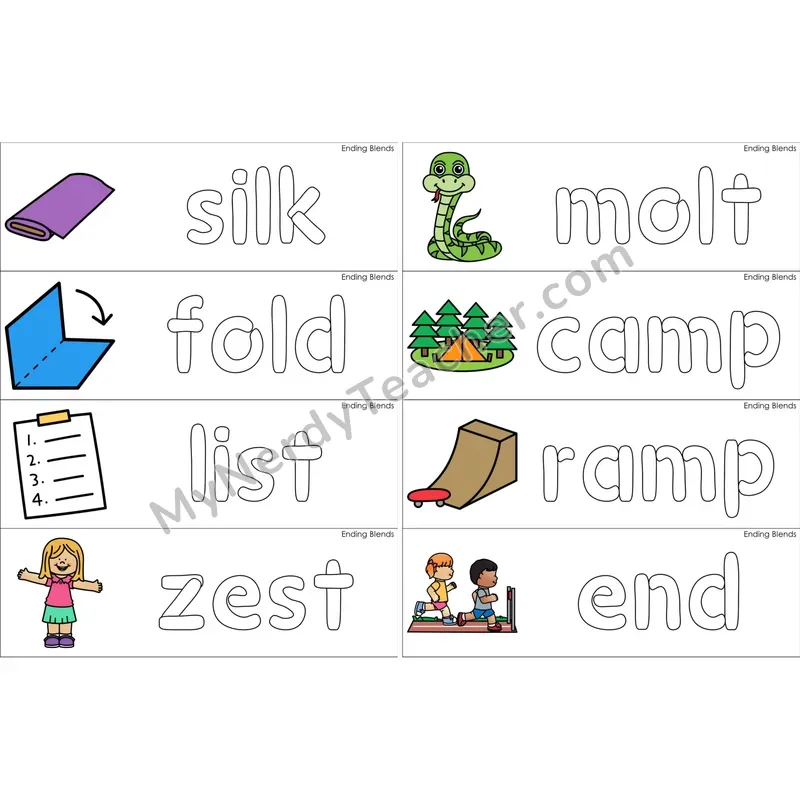 Ending Blends Dough Word Mats (Color)