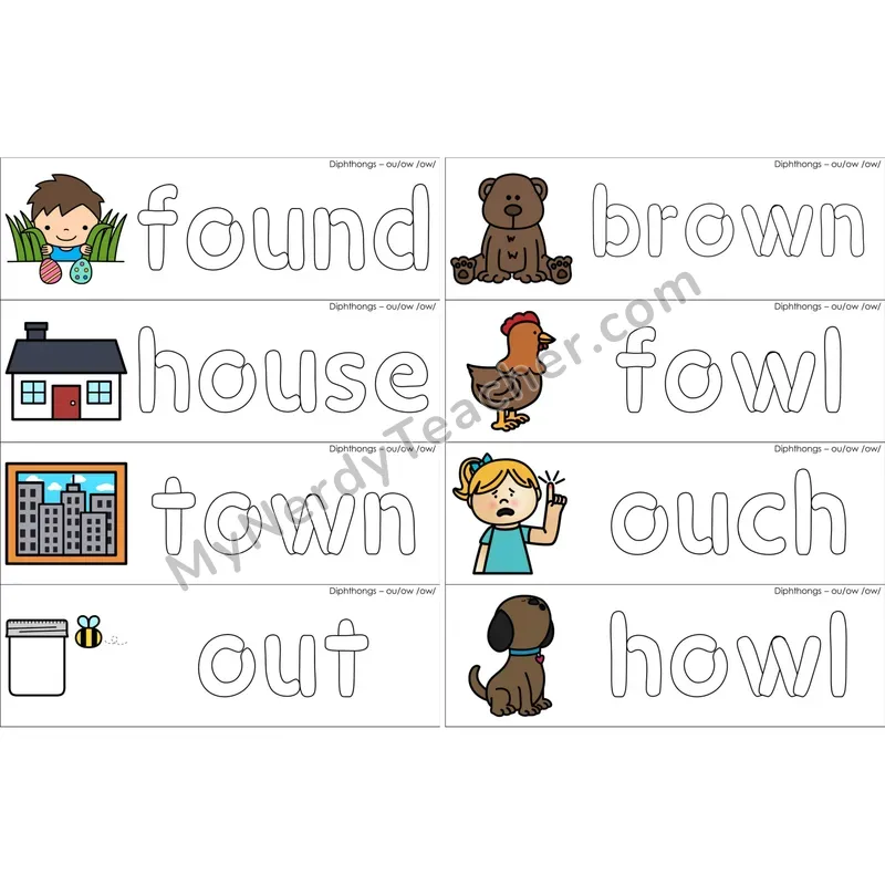 ou, ow Diphthong Dough Word Mats (Color)