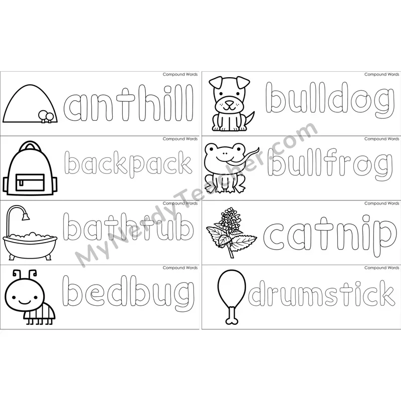 Compound Words Dough Word Mats (Black and White)