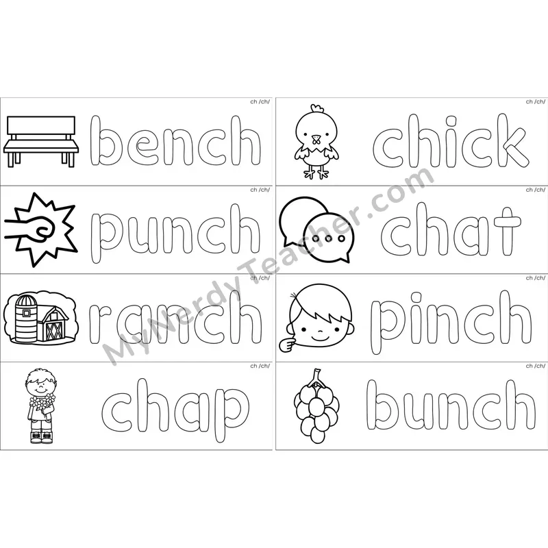 ch Digraph Dough Word Mats (Black and White)