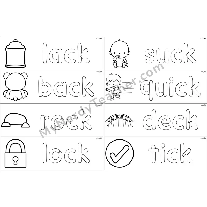 ck Digraph Dough Word Mats (Black and White)