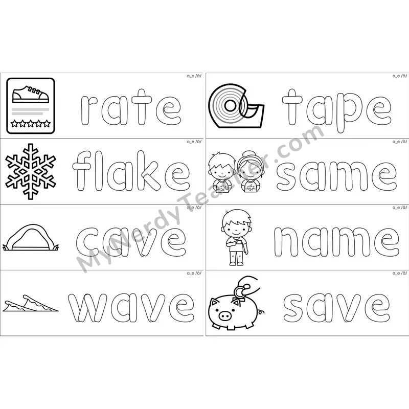 a_e (Long A VCe) Dough Word Mats (Black and White)