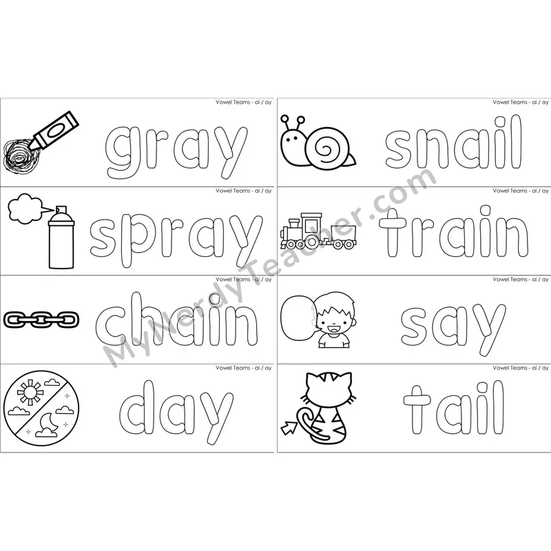 ai, ay Vowel Team Dough Word Mats (Black and White)