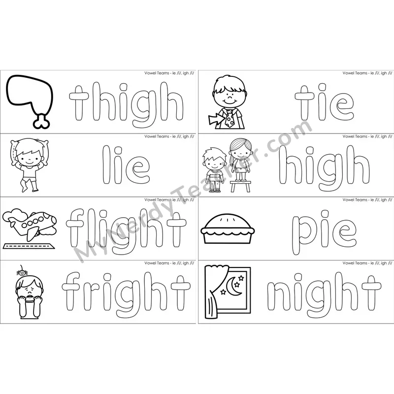 ie, igh Vowel Team Dough Word Mats (Black and White)