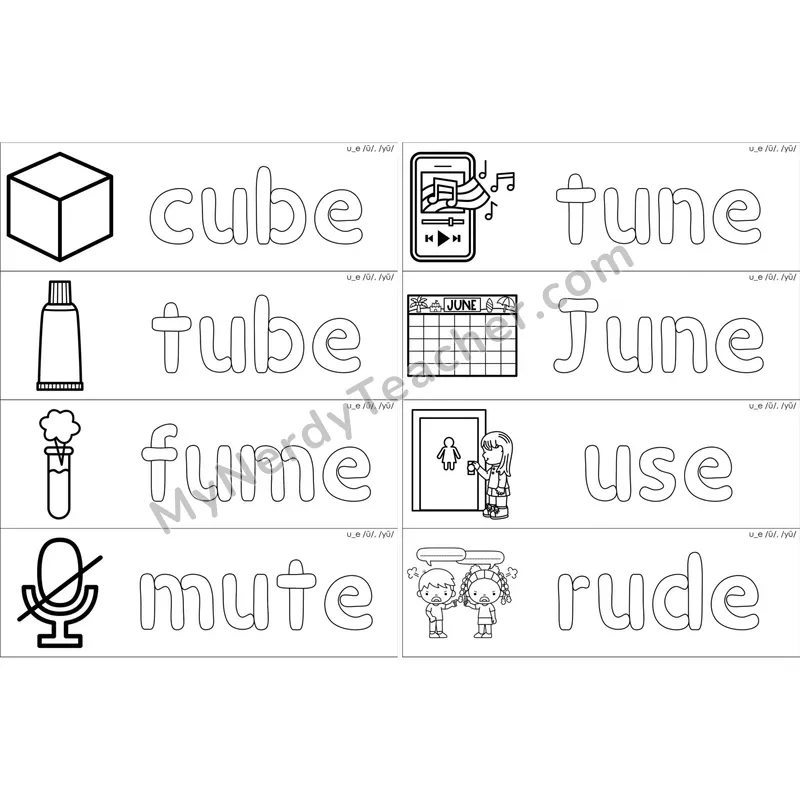 u_e (Long U VCe) Dough Word Mats (Black and White)