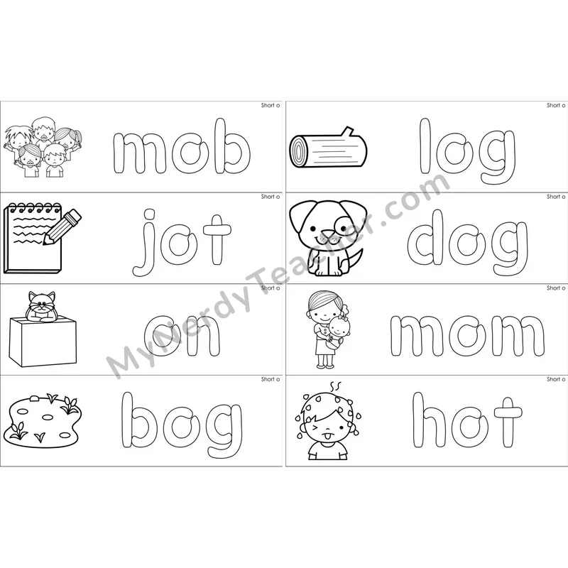 Short O Dough Word Mats (Black and White)