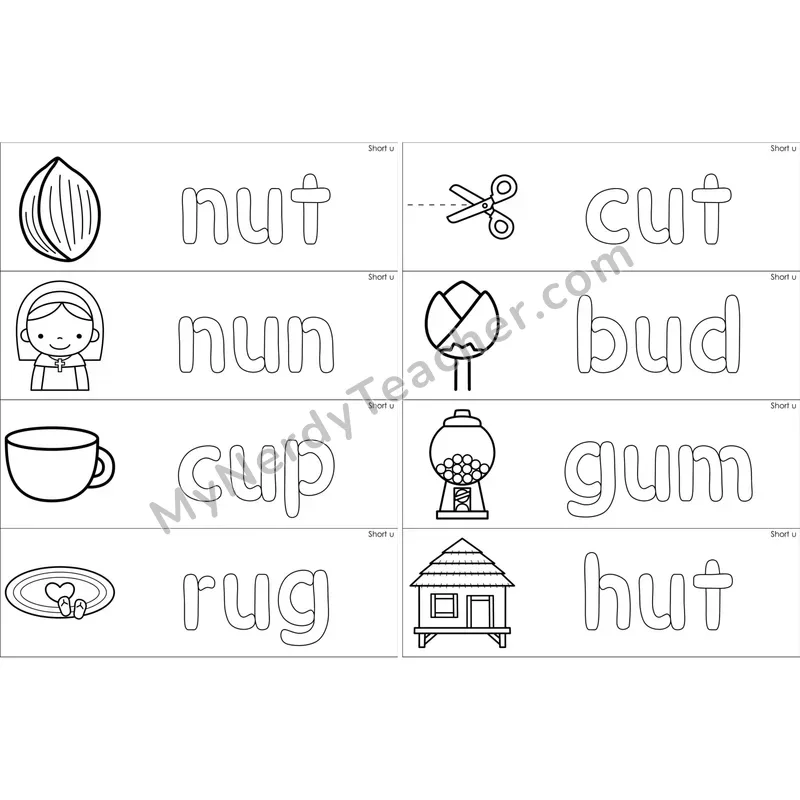 Short U Dough Word Mats (Black and White)