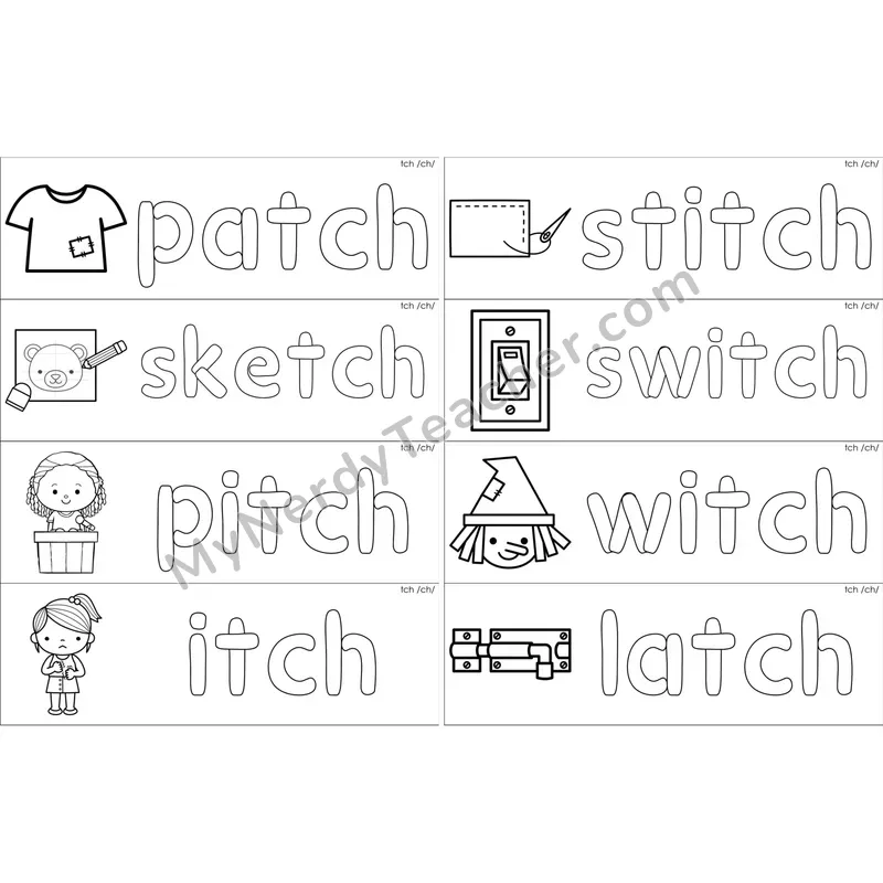 tch Trigraph Dough Word Mats (Black and White)