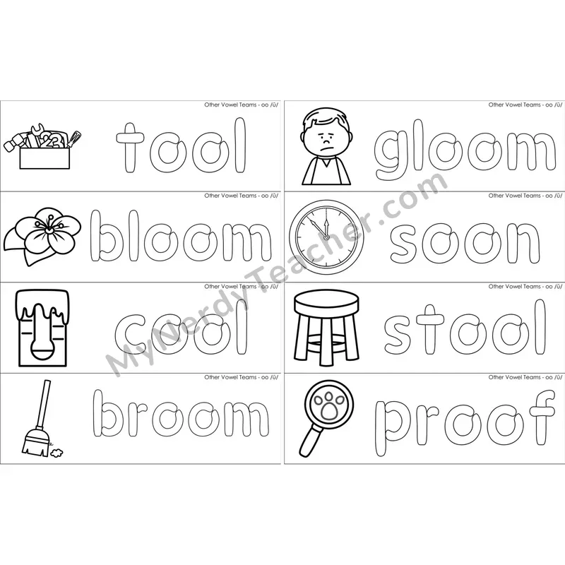 oo, u (short oo sound) Dough Word Mats (Black and White)
