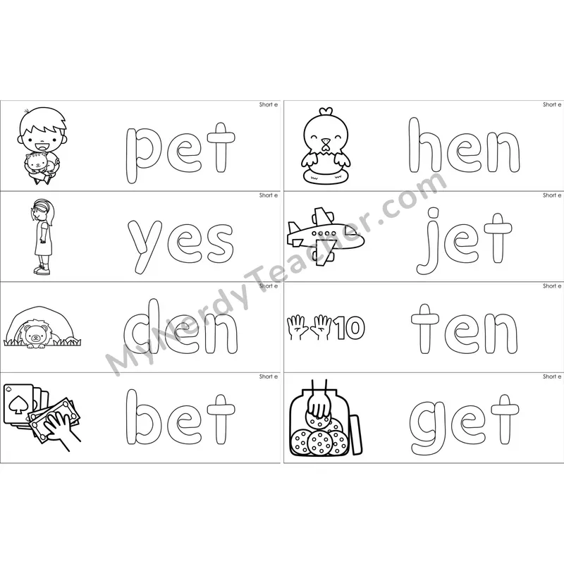 Short E Dough Word Mats (Black and White)