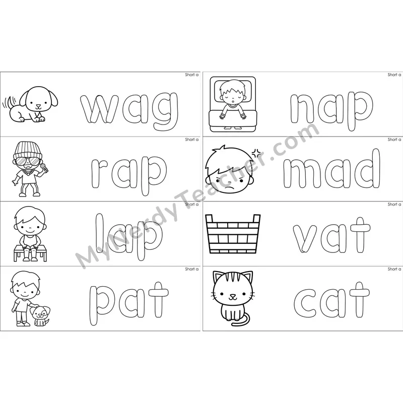 Short A Dough Word Mats (Black and White)