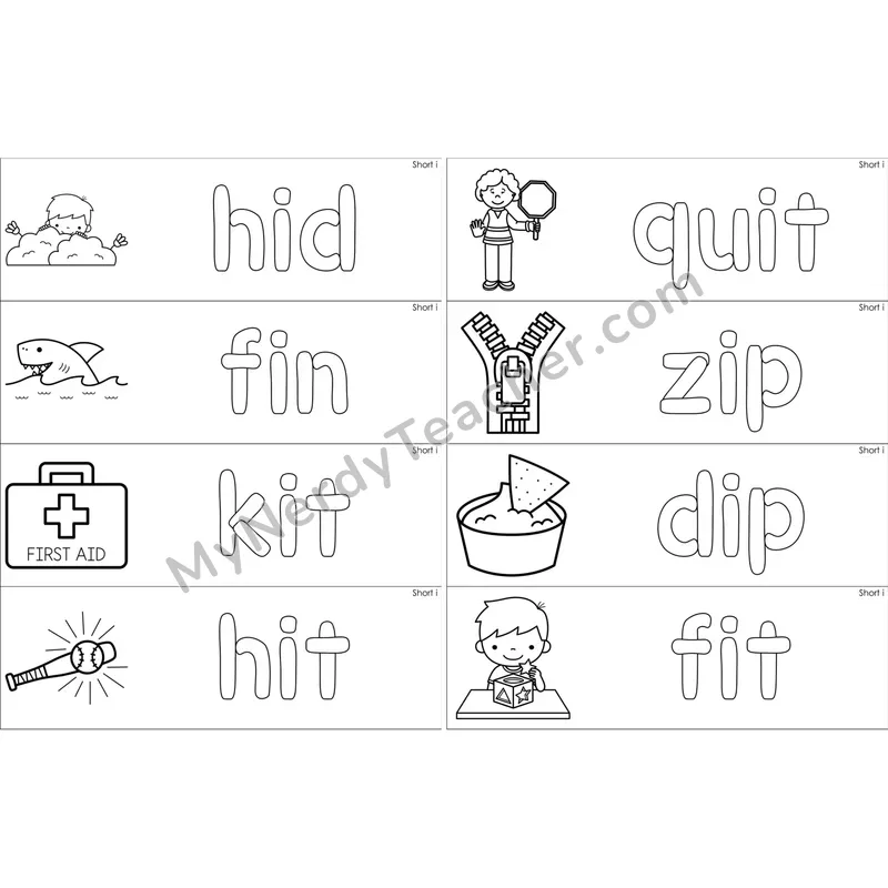 Short I Dough Word Mats (Black and White)
