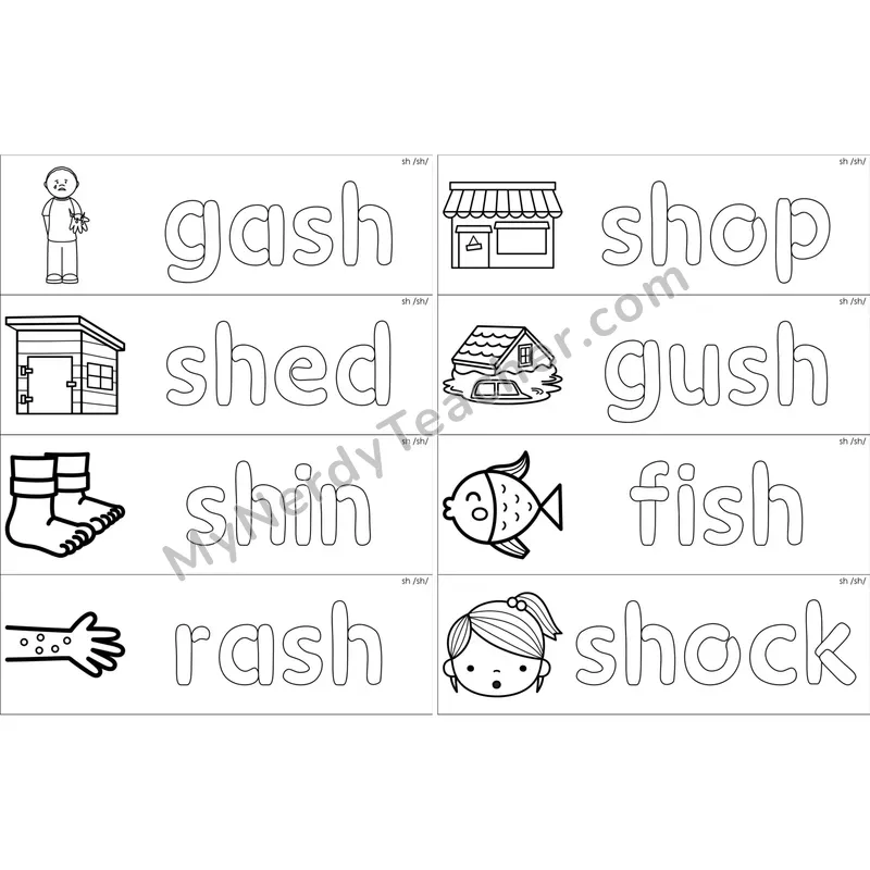 sh Digraph Dough Word Mats (Black and White)