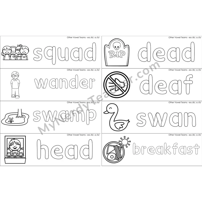 ea (short e), a (short o) Dough Word Mats (Black and White)
