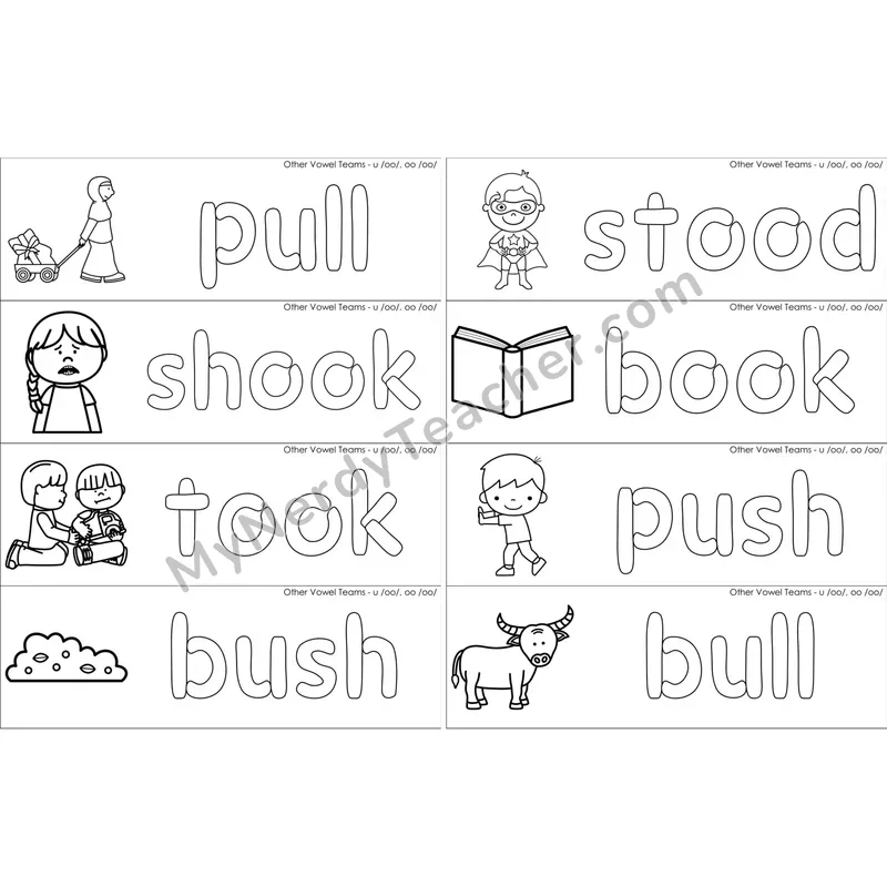oo (long oo sound) Dough Word Mats (Black and White)