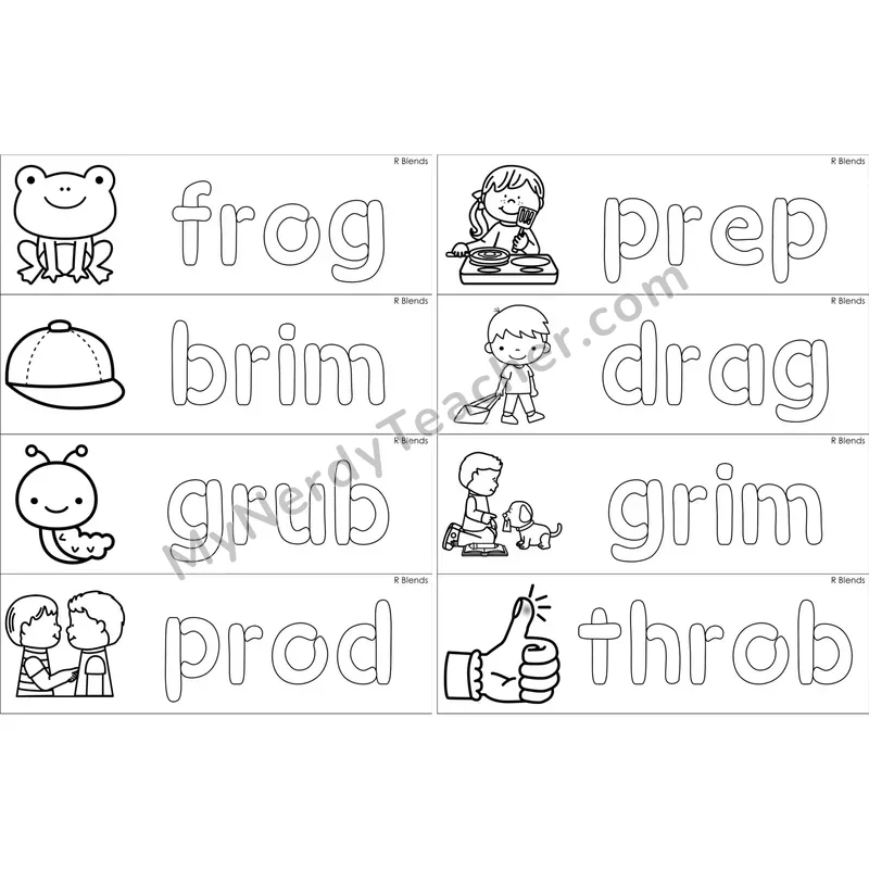R Blends Dough Word Mats (Black and White)
