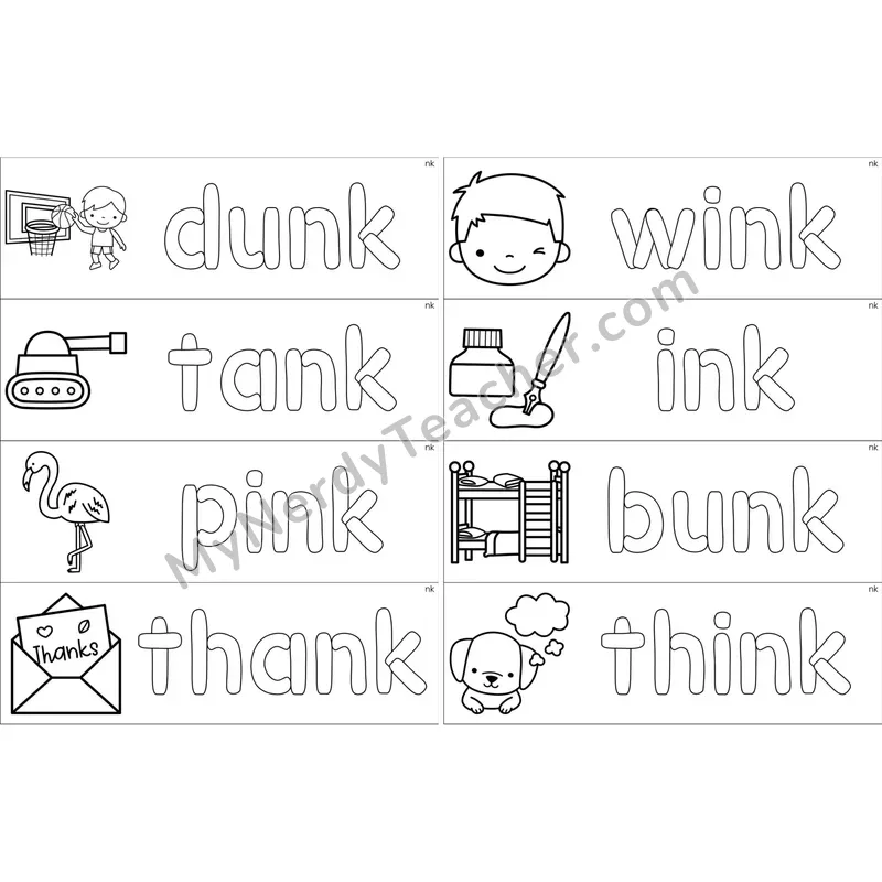 nk Glued Sound Dough Word Mats (Black and White)