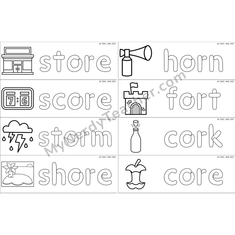 or, ore (R-Controlled) Dough Word Mats (Black and White)