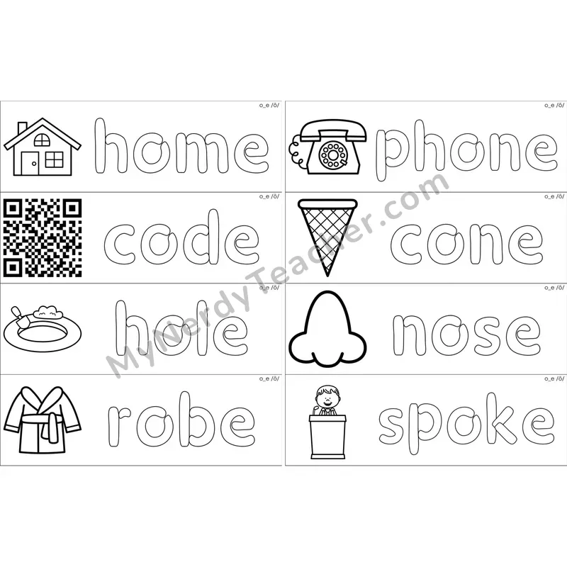 o_e (Long O VCe) Dough Word Mats (Black and White)