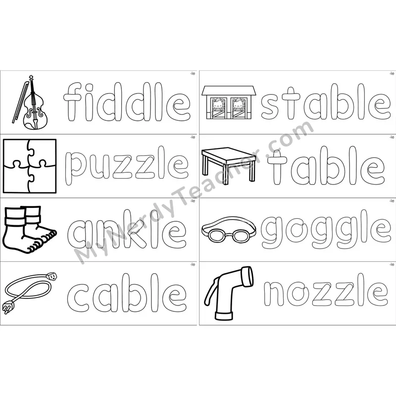 Consonant -le Dough Word Mats (Black and White)