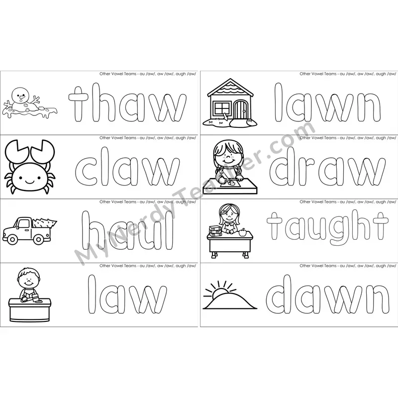 au, aw, augh Vowel Team Dough Word Mats (Black and White)