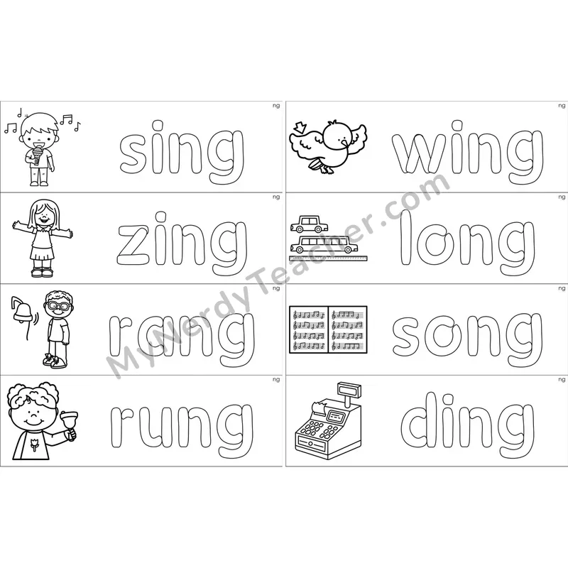 ng Glued Sound Dough Word Mats (Black and White)