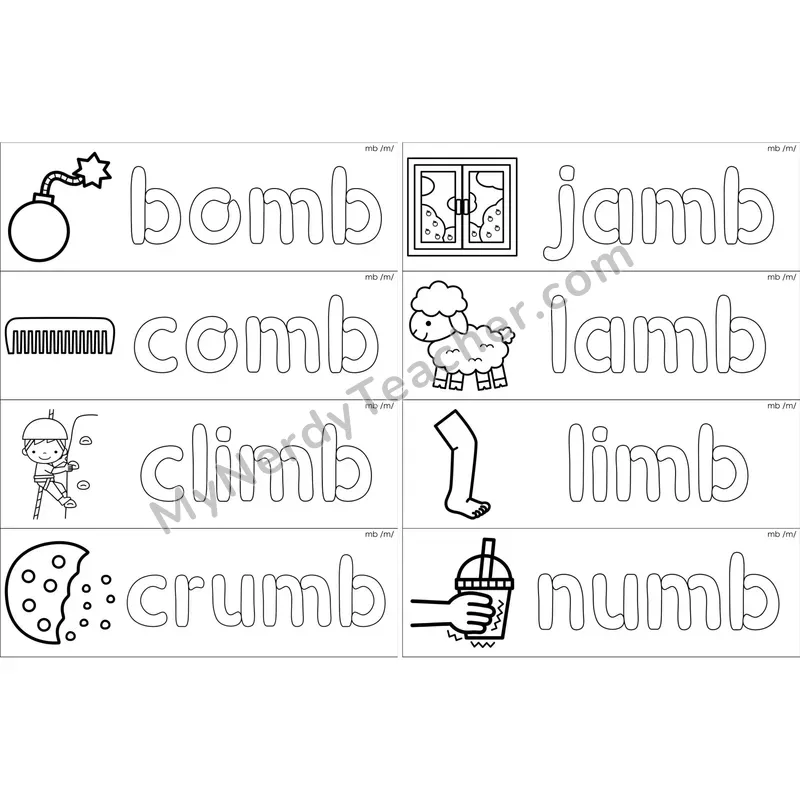 Silent mb Dough Word Mats (Black and White)