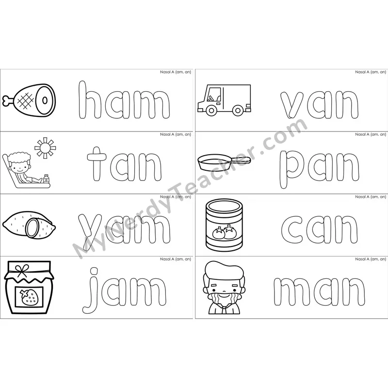 Nasalized A (am, an) Dough Word Mats (Black and White)