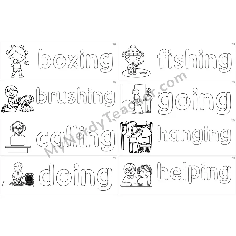 Inflectional -ing Dough Word Mats (Black and White)