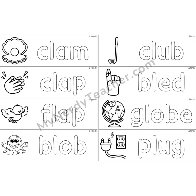 L Blends Dough Word Mats (Black and White)