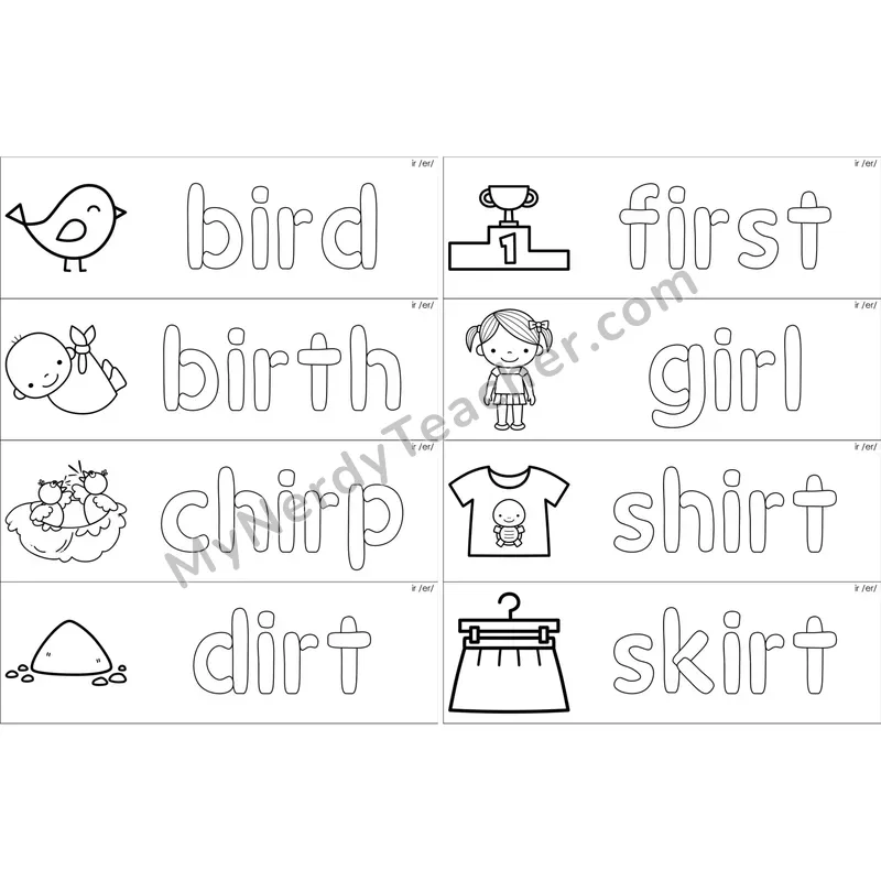 ir (R-Controlled) Dough Word Mats (Black and White)