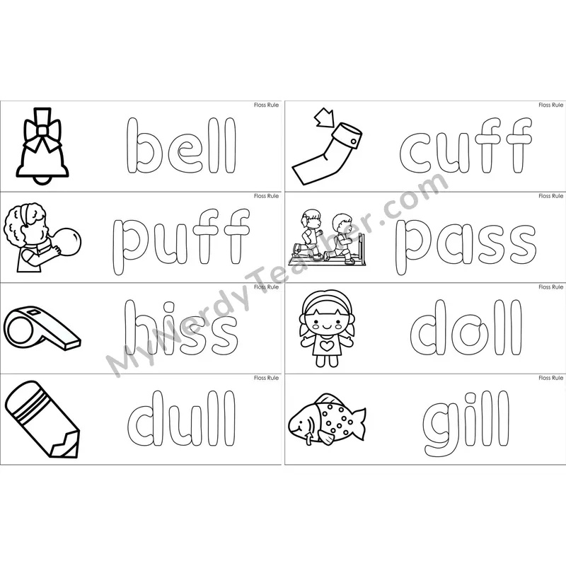 Floss Rule (ff, ll, ss, zz) Dough Word Mats (Black and White)