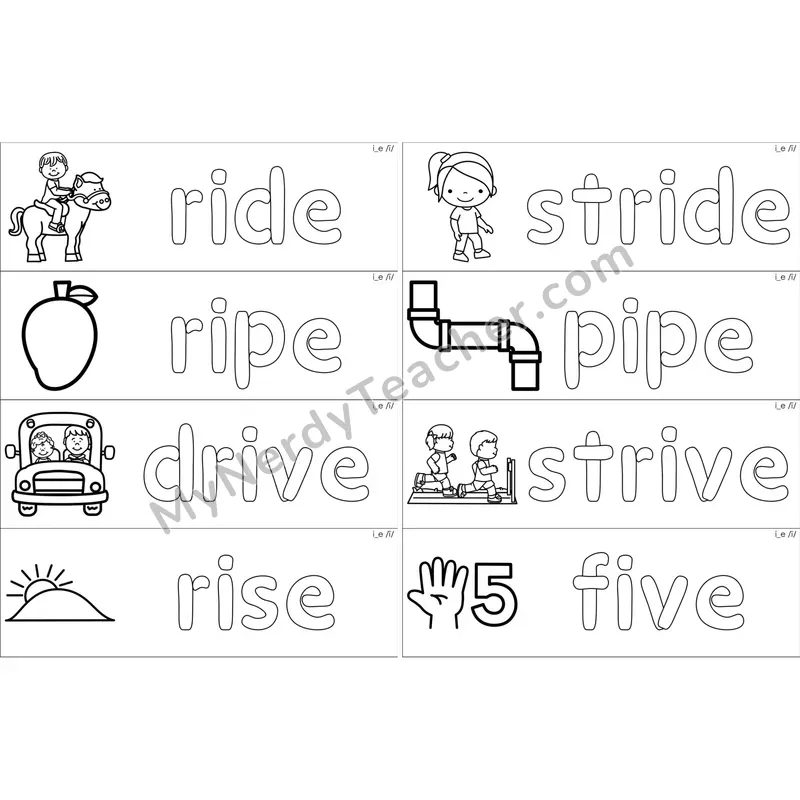 i_e (Long I VCe) Dough Word Mats (Black and White)