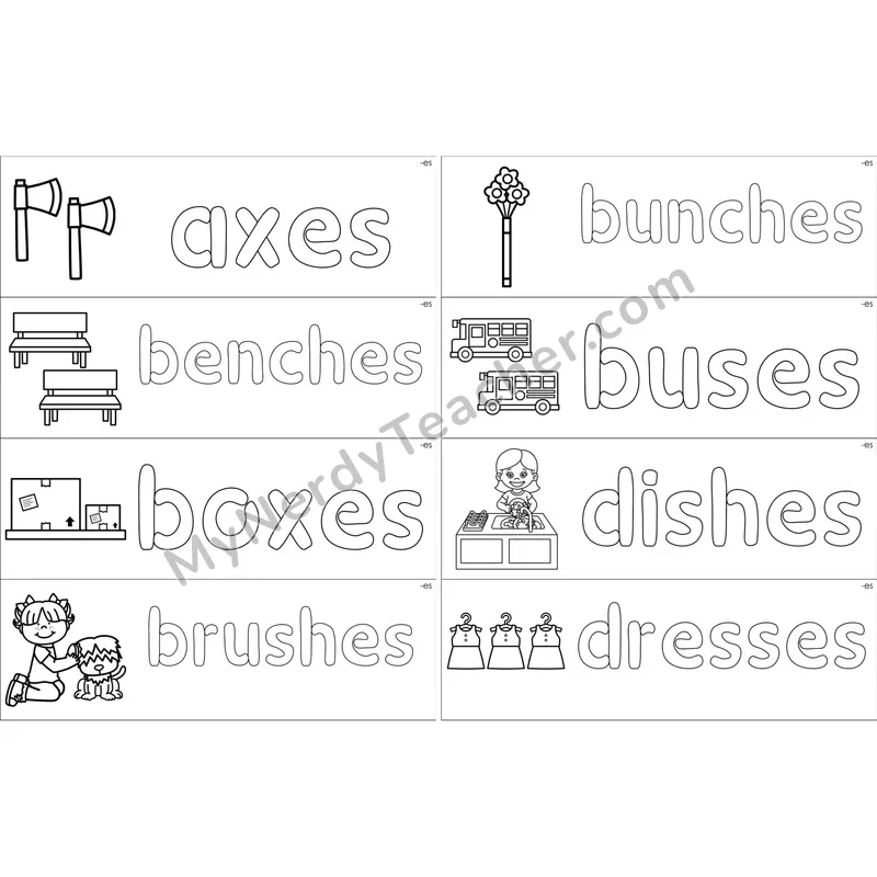 Inflectional -es Dough Word Mats (Black and White)