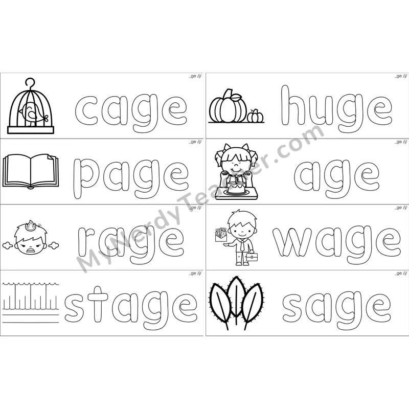 Soft G (_ge) Dough Word Mats (Black and White)