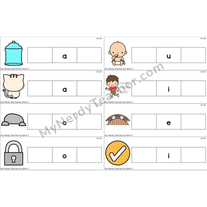 ck Digraph Missing Beginning and Ending Sounds Cards (Color)
