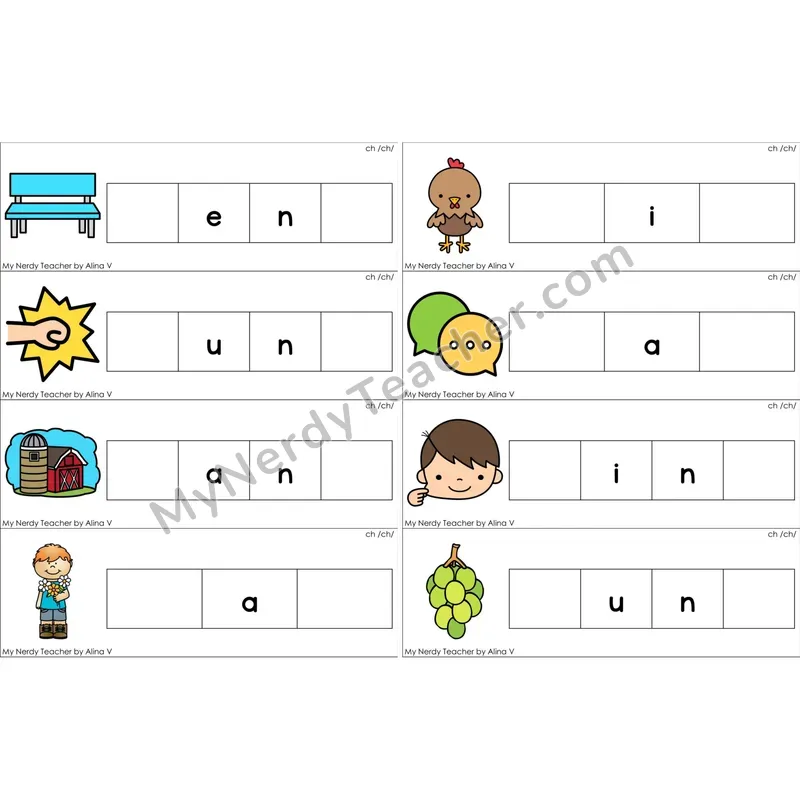 ch Digraph Missing Beginning and Ending Sounds Cards (Color)