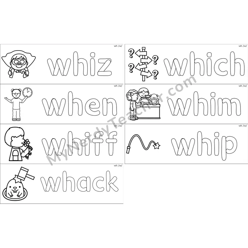 wh Digraph Dough Word Mats (Black and White)