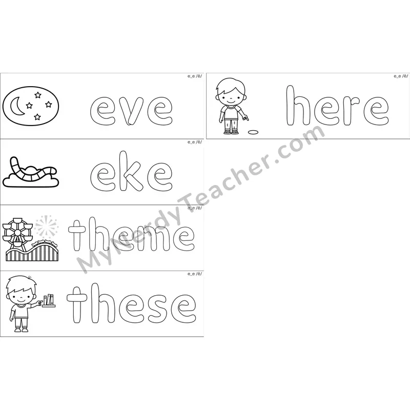 e_e (Long E VCe) Dough Word Mats (Black and White)